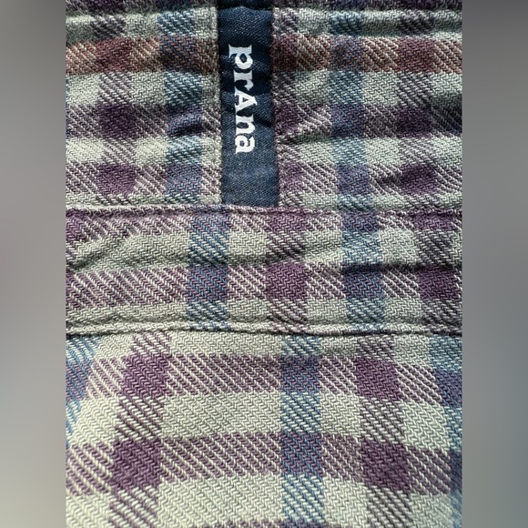 prAna XL Slim Fit Flannel Shirt Gray Purple Blue Plaid – Soft & Sustainable - Picture 4 of 6